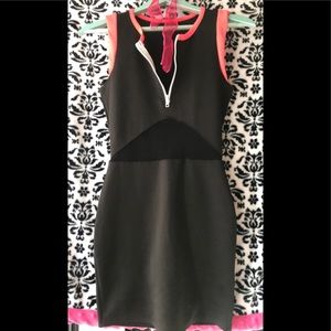 Hot pink / black mesh mini dress